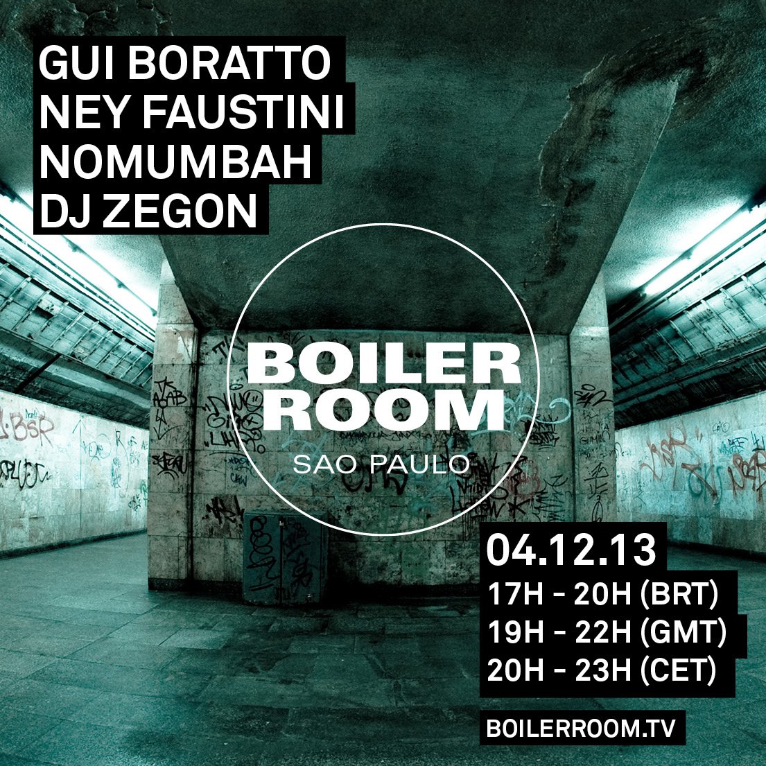 Flyer for event Boiler Room Brazil - Gui Boratto, Ney Faustini, Nomumbah, DJ Zegon.