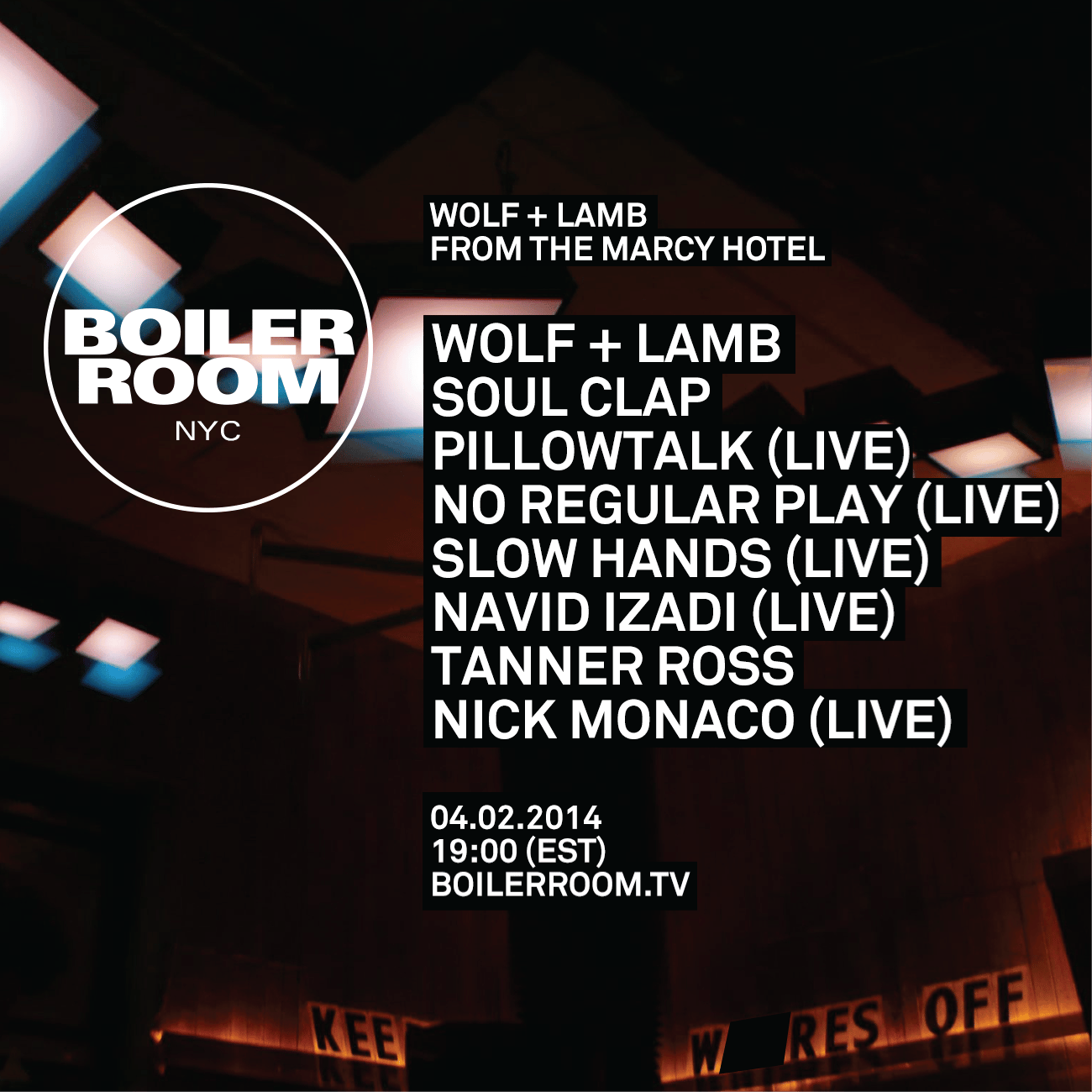 Flyer for event Wolf + Lamb from the Marcy Hotel.