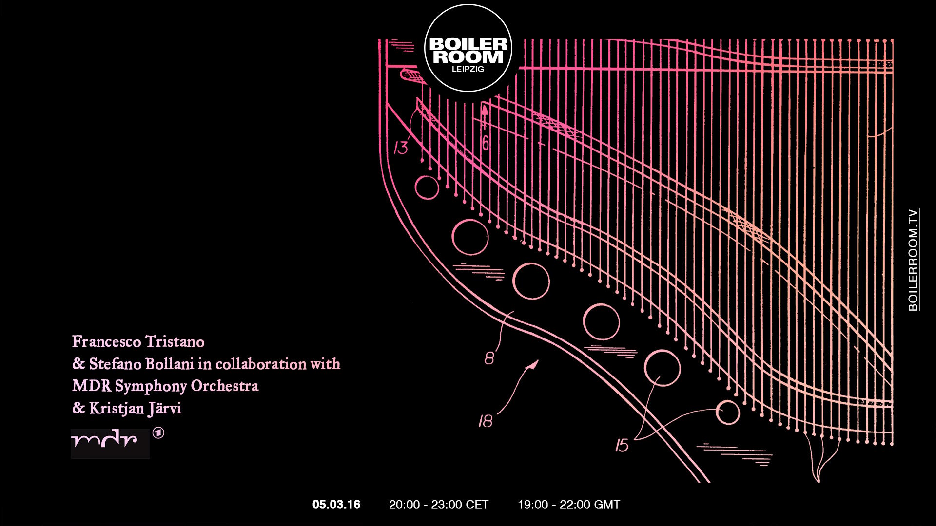 Flyer for event Francesco Tristano & Stefano Bollani in collaboration with MDR Symphony Orchestra & Kristjan Järvi.