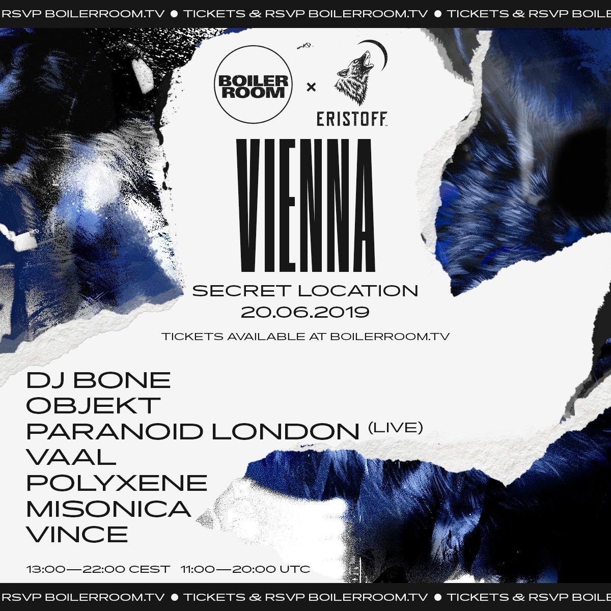 Flyer for event Boiler Room x Eristoff Day/Night Austria.