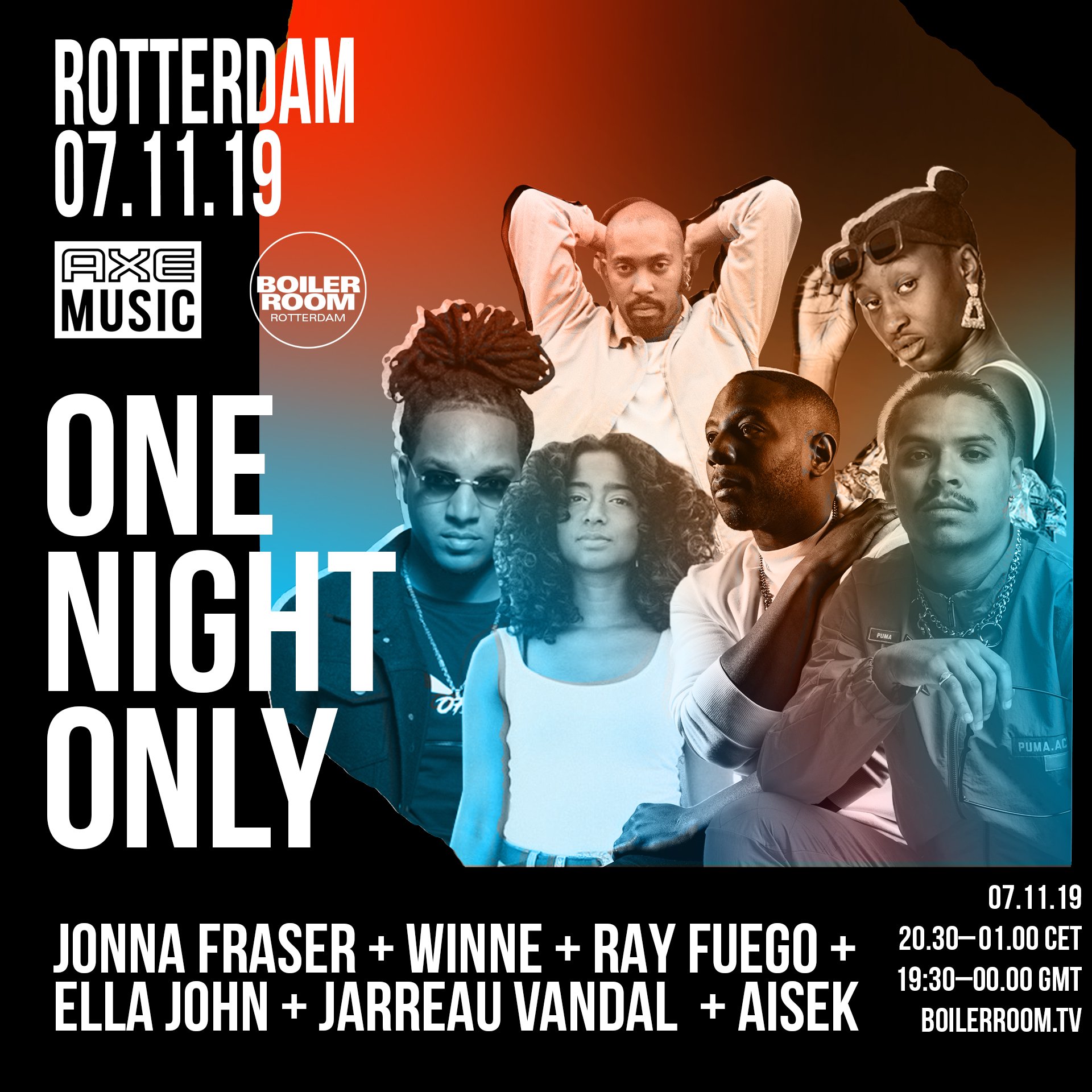 Flyer for event AXE Music | One Night Only Rotterdam.