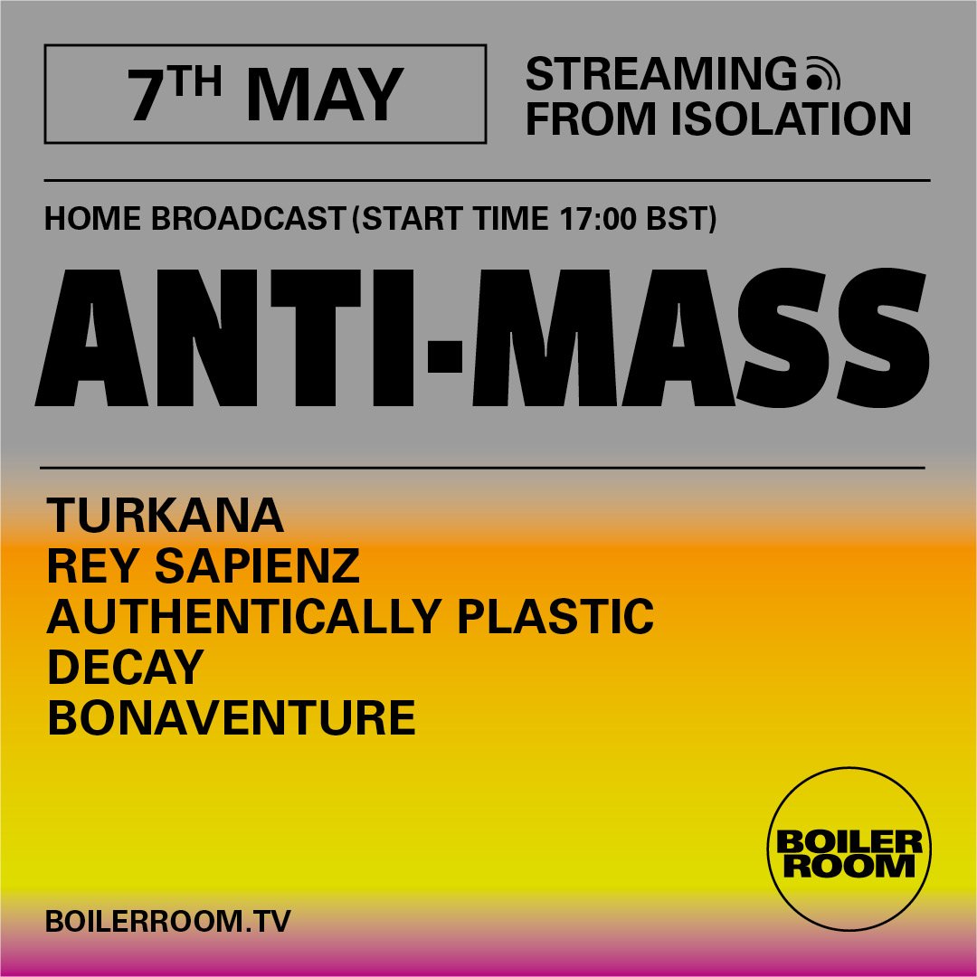 Flyer for event Streaming From Isolation with Anti-Mass.