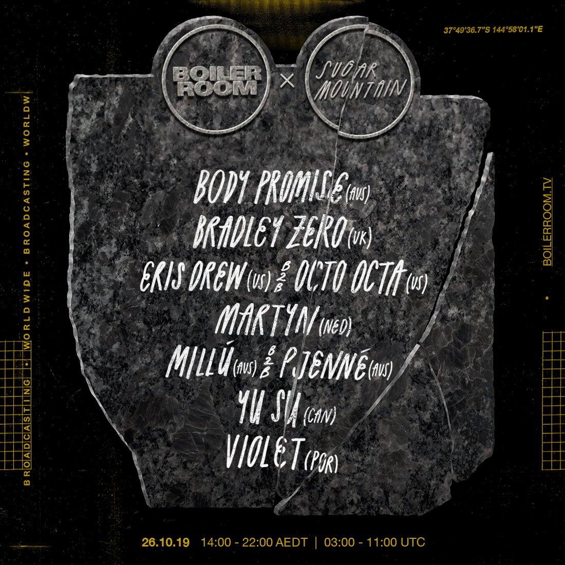 Flyer for event Boiler Room x Sugar Mountain.