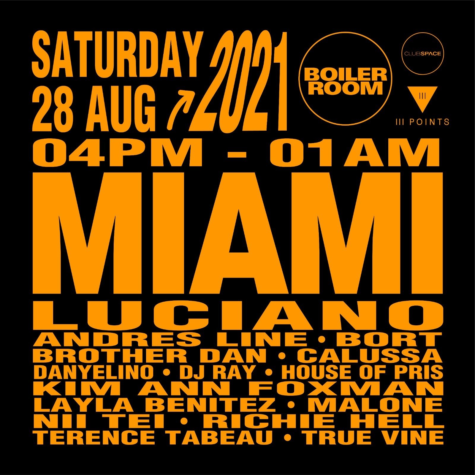 Flyer for event Miami: Saturday.