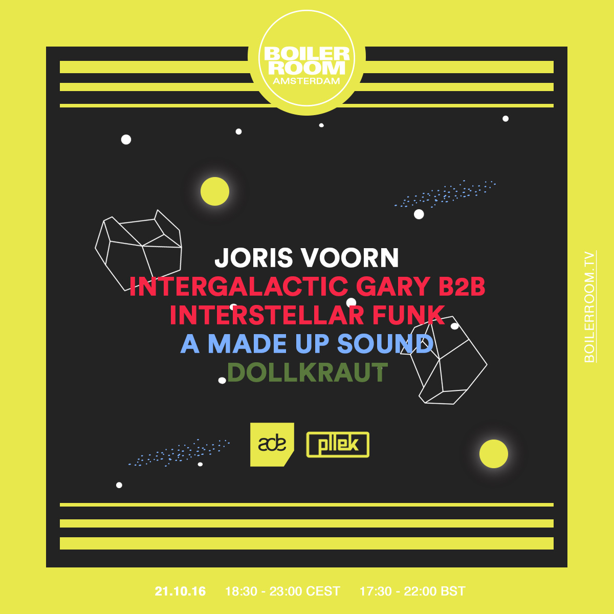 ADE: Joris Voorn, Intergalactic Gary b2b Interstellar Funk, A Made Up Sound & Dollkraut flyer