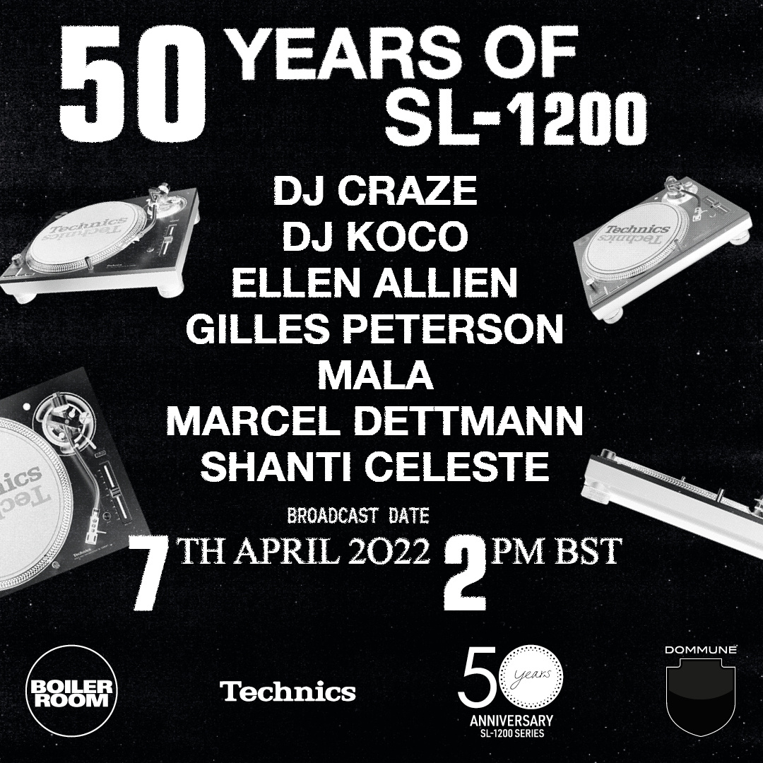 Boiler Room x Technics x Dommune: 50 years of the SL-1200 flyer