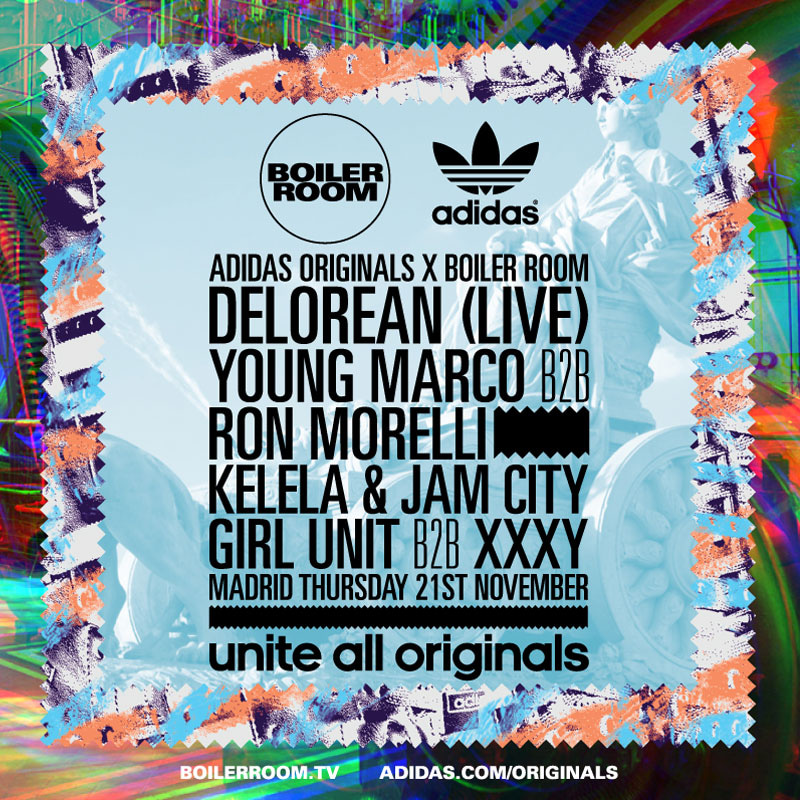 Flyer for event adidas Originals x Boiler Room Madrid.