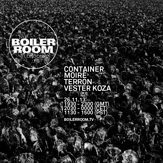 Flyer for event Container, Moiré, Terron & Vester Koza.