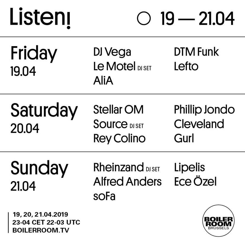 Flyer for event Listen! x Boiler Room.